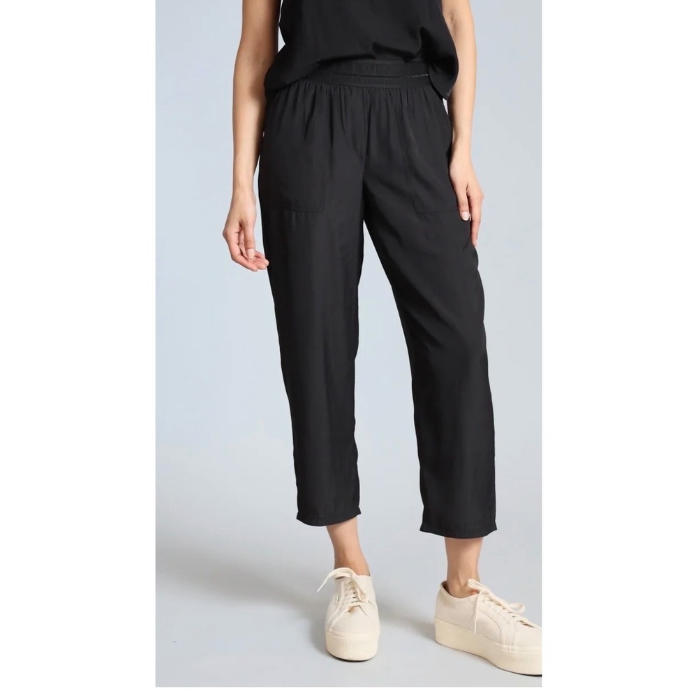 Lola‎ & Sophie Black D-Satin cropped joggers Elastic Waist Sz small